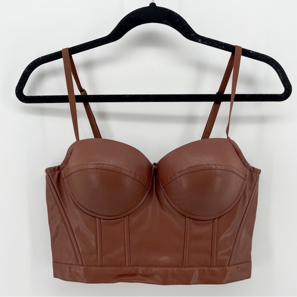 NEW Rue21 Structured Cropped Tank Top Brown Faux Leather M - Picture 1 of 4